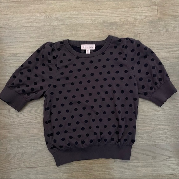 Philosophy Republic Clothing Brown & Black Polka Dot Short Sleeve Sweater - Picture 1 of 5
